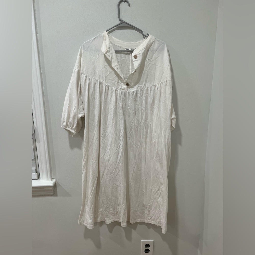 zara white size S cotton flowy dress